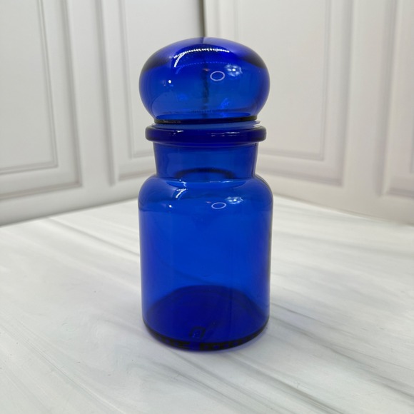 Unbranded Other - Vintage Cobalt Blue Glass Apothecary Jar with Bubble Lid Made in Belgium 5.5 in
